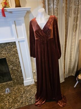 4Ever Pretty Velvet Wrap Gown in Copper